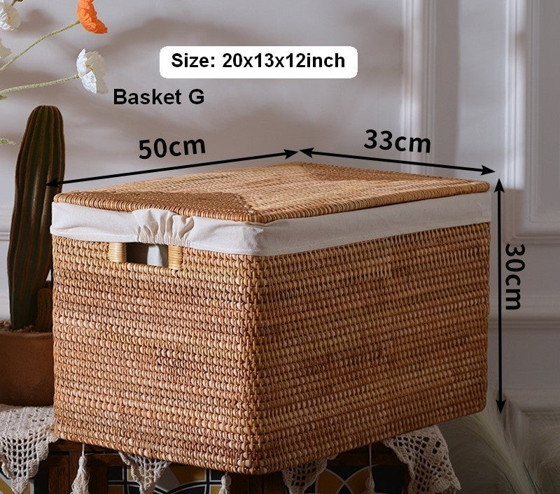 Extra Large Storage Baskets for Clothes - Oversized Rectangular Wicker Rattan Basket with Lid - Organizer for Shelves, Bedroom, Closet & Laundry Room - Perfect for Home Organization & Decluttering