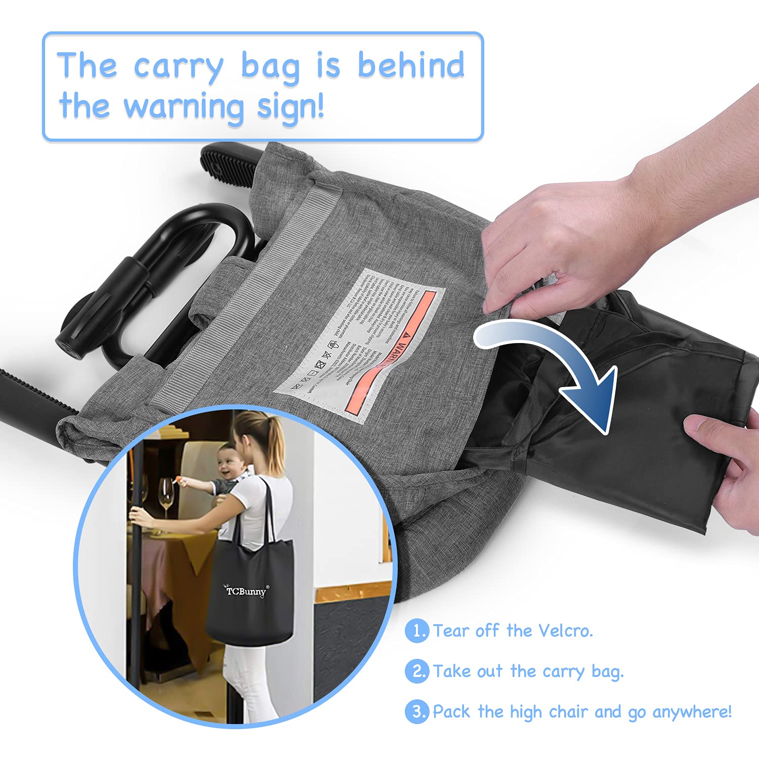 Hook On Chair with Tray - Foldable Baby High Chair with Secure Clip, Portable Feeding Seat for Home & Travel - Perfect for Dining, Outdoor Picnics & Restaurant Use (Grey)