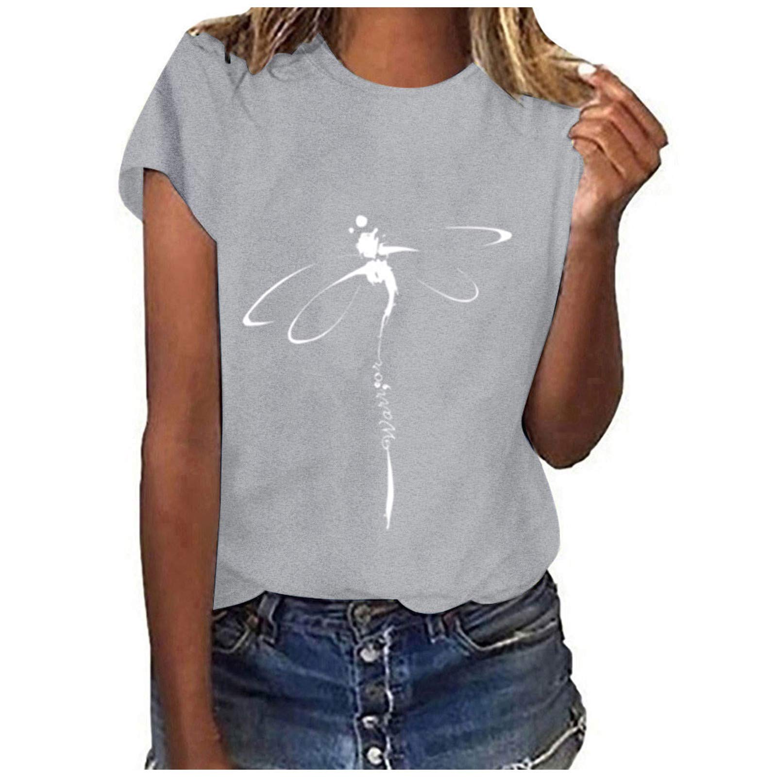 Kamendita Women's Dragonfly Print T-Shirt - Cute Funny Summer Short Sleeve Casual Blouse Top | Perfect for Beach Outings, Weekend Wear & Casual Fashion