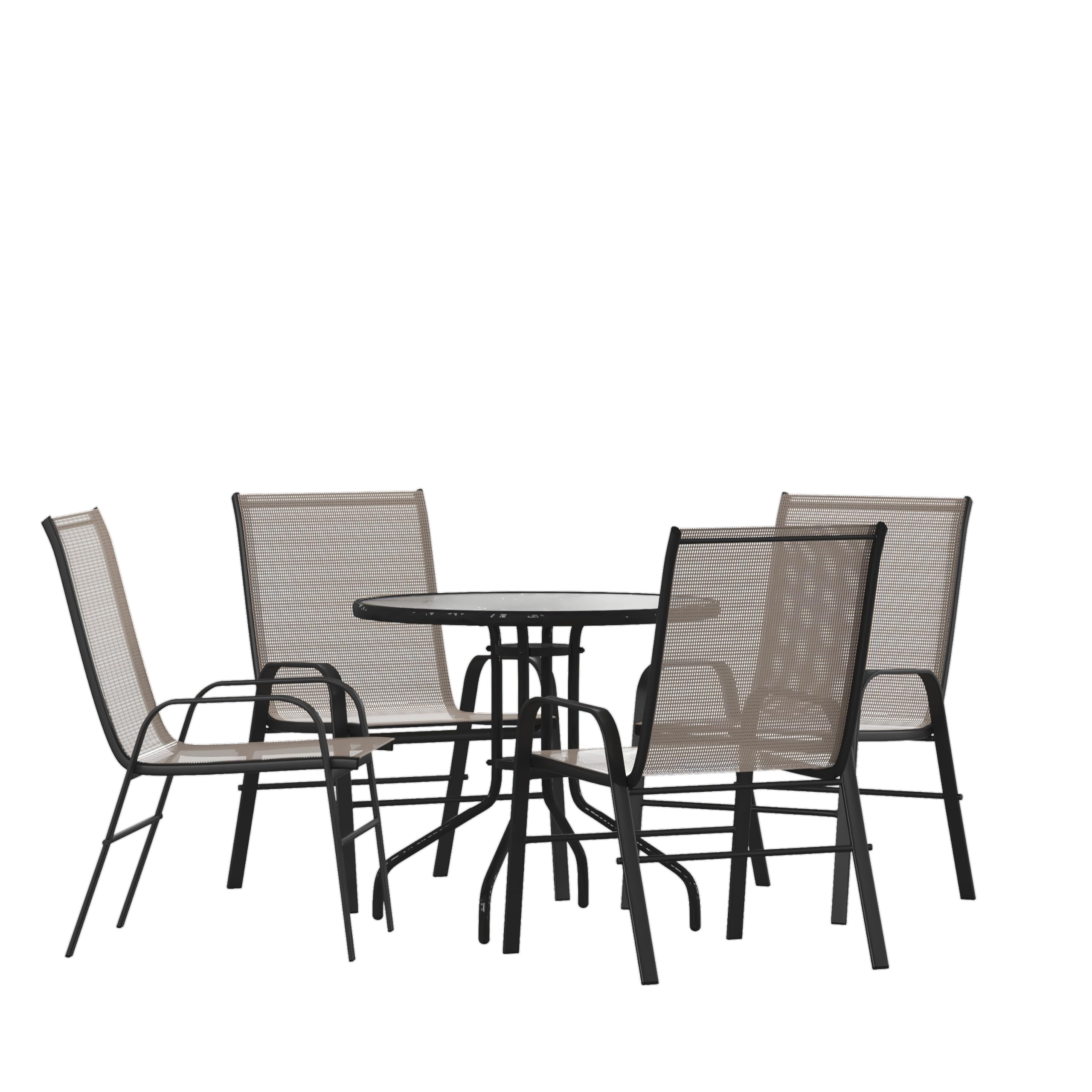 Flash Furniture Brazos 5-Piece Outdoor Patio Dining Set with 4 Brown Flex Comfort Stackable Chairs & 31.5