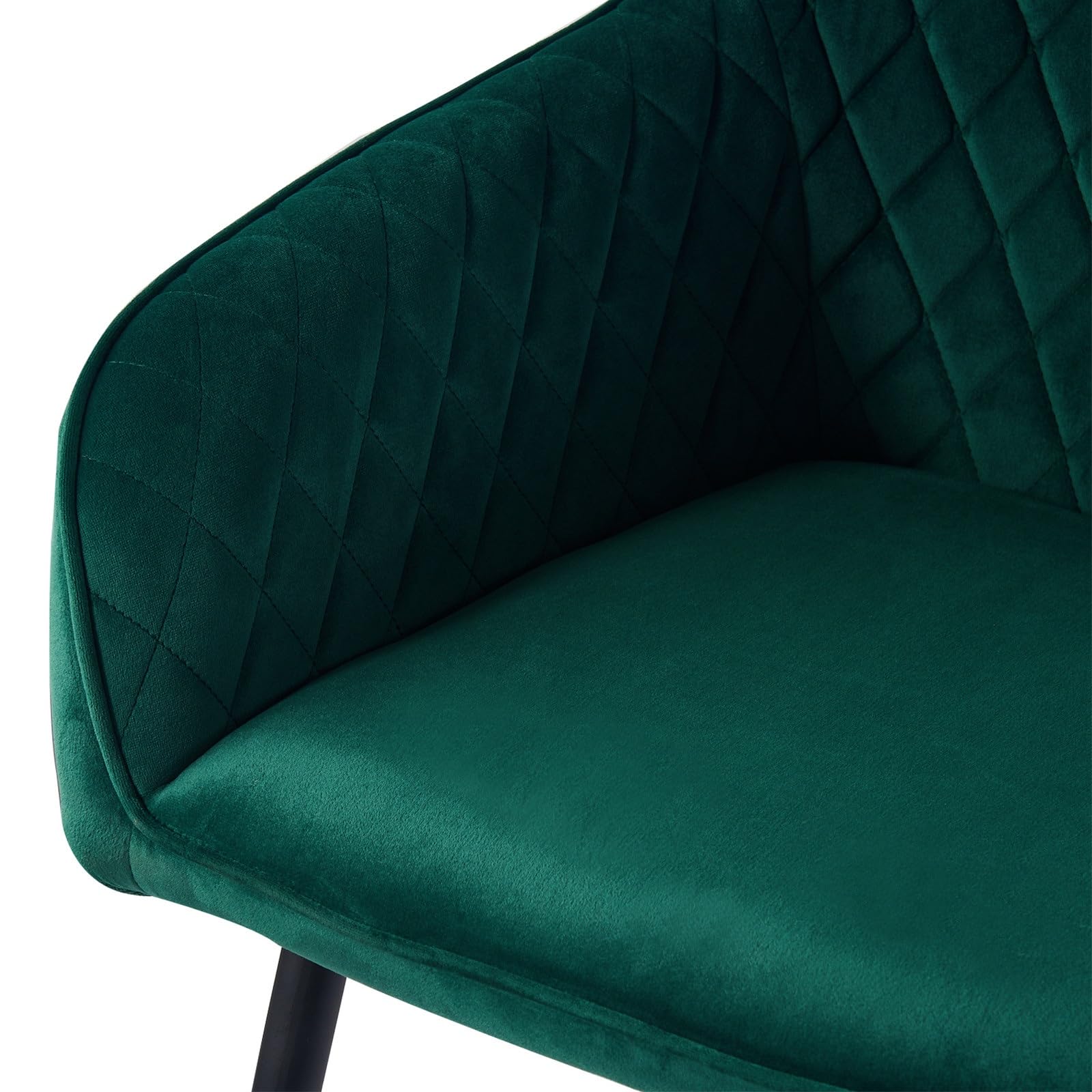 ENJAOUSLF Set of 2 Green Velvet Dining Chairs with Black Metal Legs - Modern Upholstered Armchairs for Kitchen, Living Room & Dining Room - Perfect for Small Spaces, Breakfast Nooks & Home Decor