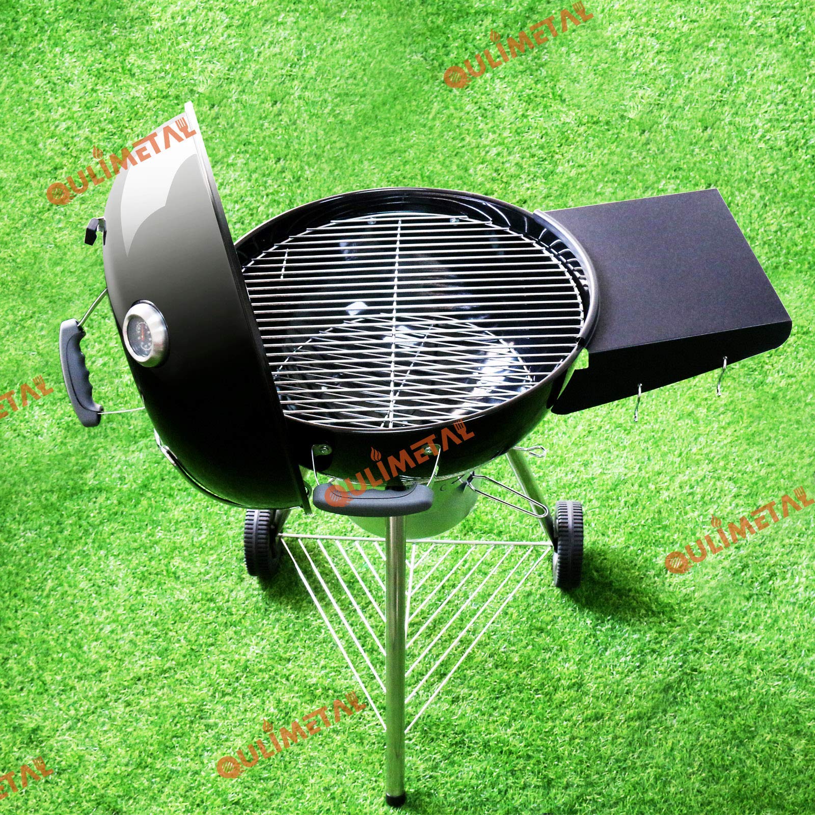 QuliMetal 22 Inch Grill Side Table Shelf for Weber Kettle Grills - Replacement for Weber Master Touch & Original Charcoal Grill - Heavy Duty Steel BBQ Accessories for Outdoor Cooking, Backyard Parties & Camping