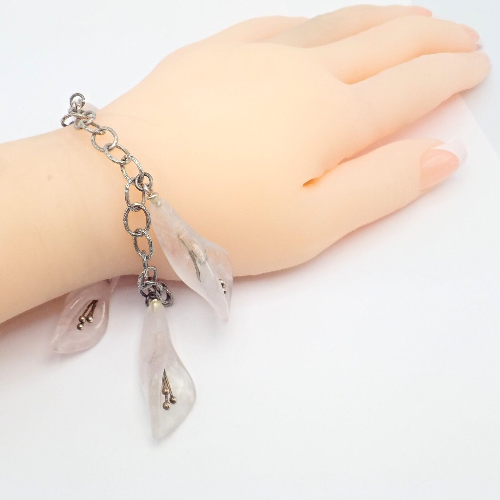 Vintage Mario Buccellati Sterling Silver Quartz Calla Lily Bracelet - Elegant Antique Jewelry for Women, Perfect for Weddings & Special Occasions
