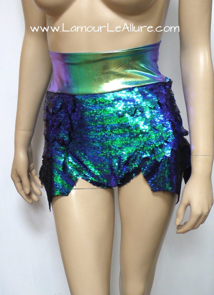 Ariel Iridescent Dragon Scale Mermaid Siren Rave Shorts - Sexy Costume for Women, Halloween Party, Cosplay, Festival & Rave Outfits