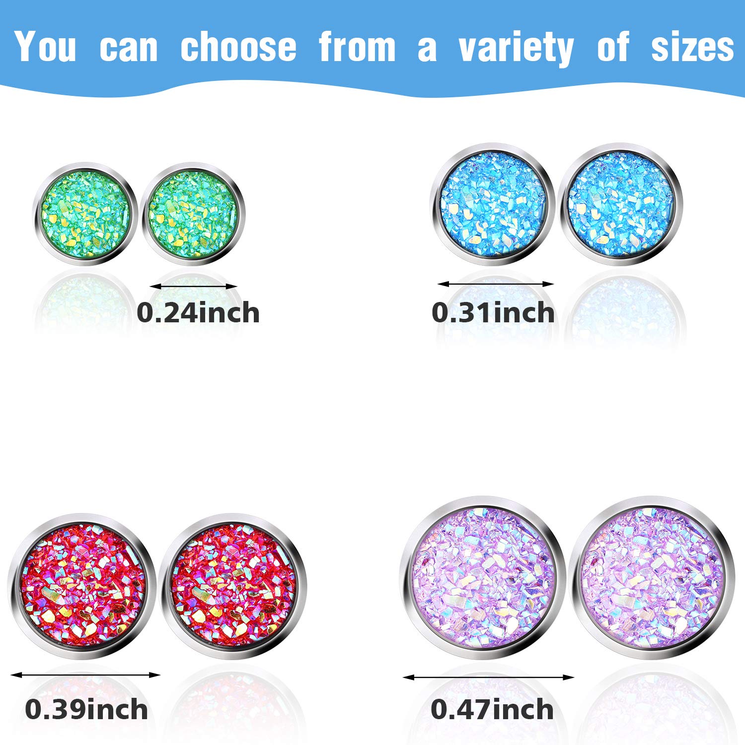 20 Pairs Stainless Steel Faux Druzy Stud Earrings Set - Round Pierced Earrings for Women & Girls - Perfect for Daily Wear, Parties & Gifts