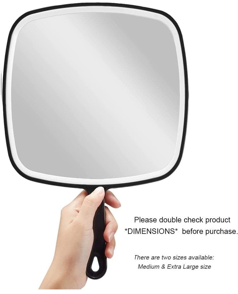 Extra Large Black Handheld Mirror with Handle - 12.4 x 9 Inches (31.5 x 23 cm) - Perfect for Makeup, Hairstyling & Home Decor