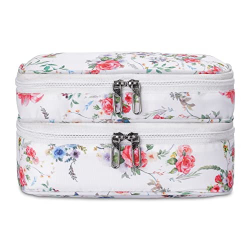 **Esspy Women's Travel Toiletry Bag with Makeup Brush Set - Stylish Vanity Organizer Pouch for Cosmetics & Toiletries - Perfect for Travel, Gym, and Daily Use (White Floral Design)**