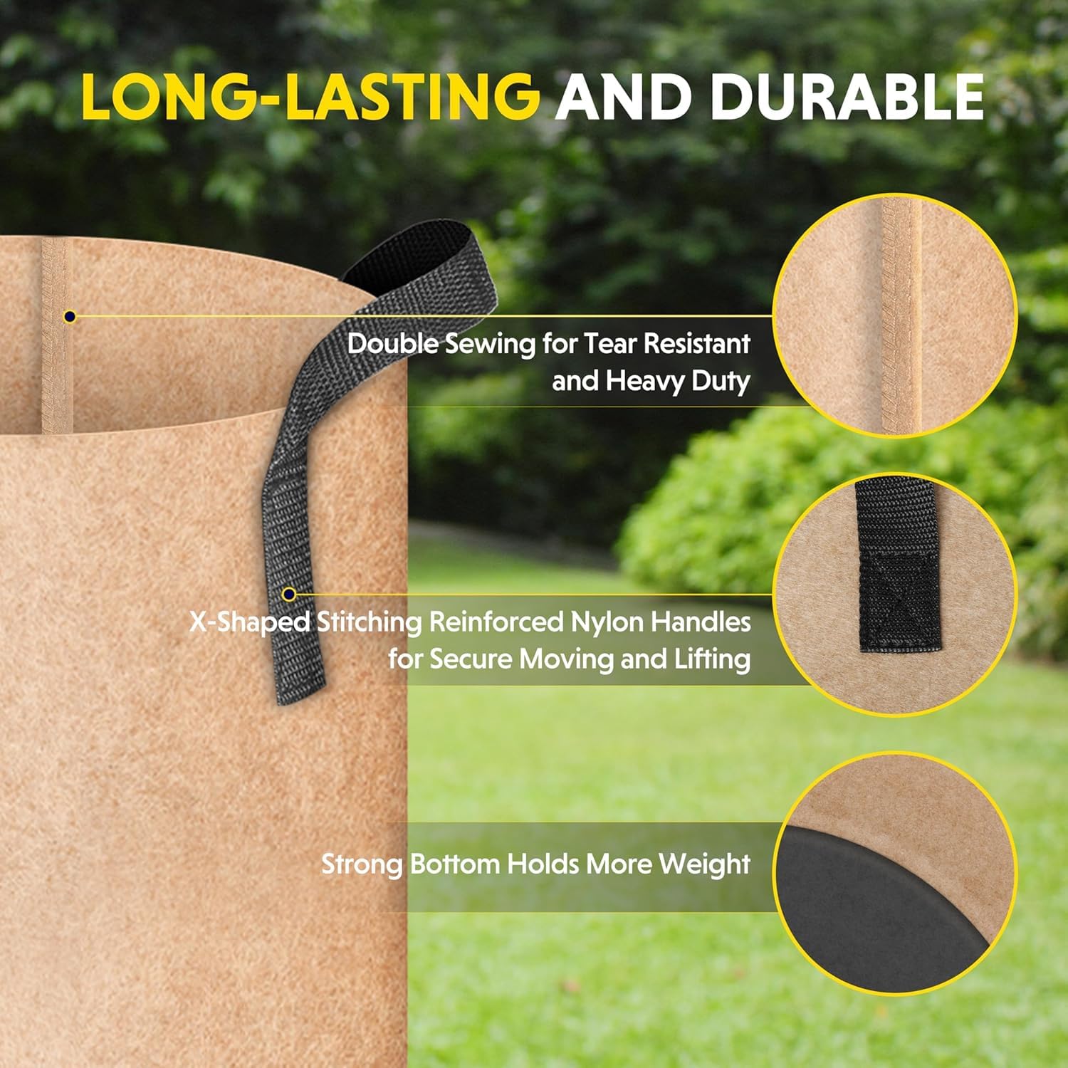 YSSOA 12-Pack 3 Gallon Heavy Duty Grow Bags - Thickened Nonwoven Aeration Fabric Pots with Handles for Plants, Vegetables, Flowers, Tomatoes & Potatoes - Perfect for Indoor/Outdoor Gardening, Balcony Planting & Container Farming