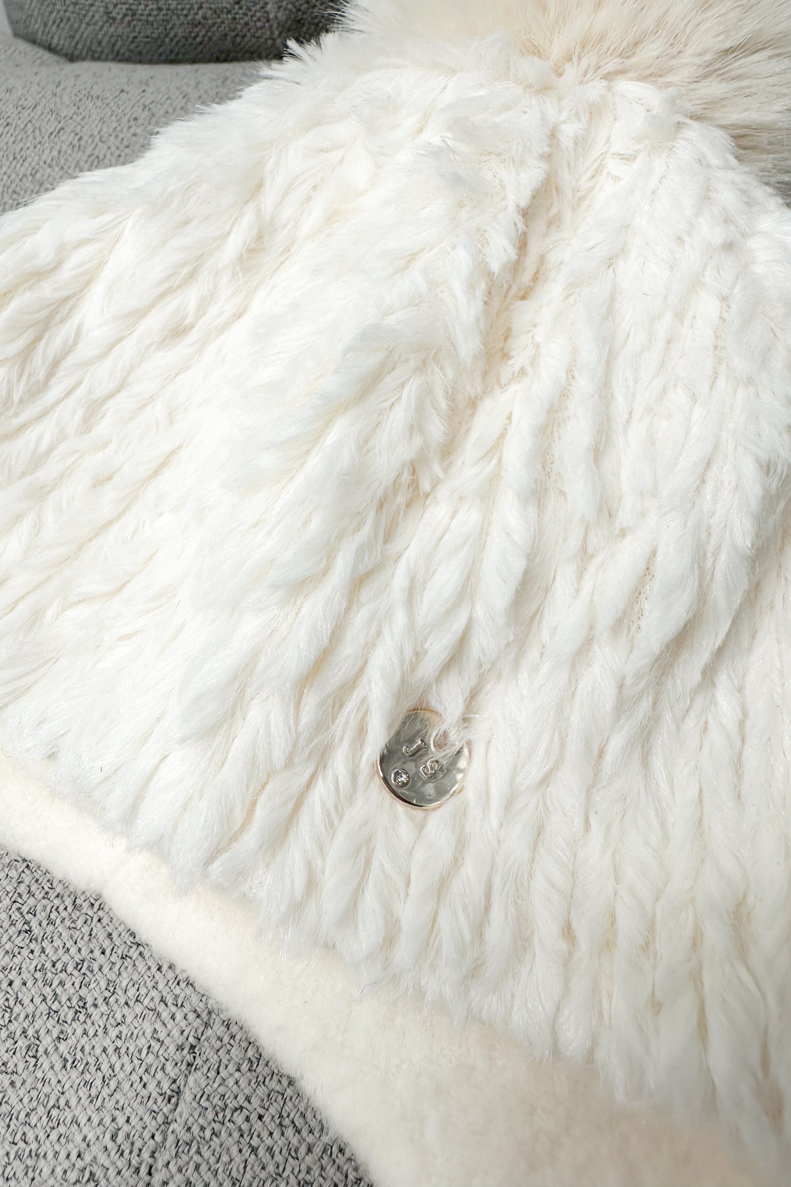 Ivory Faux Fur Winter Hat with Triple Pom Poms - Soft Warm Beanie for Women, Girls - Perfect for Snow Days, Skiing & Cold Weather Fashion