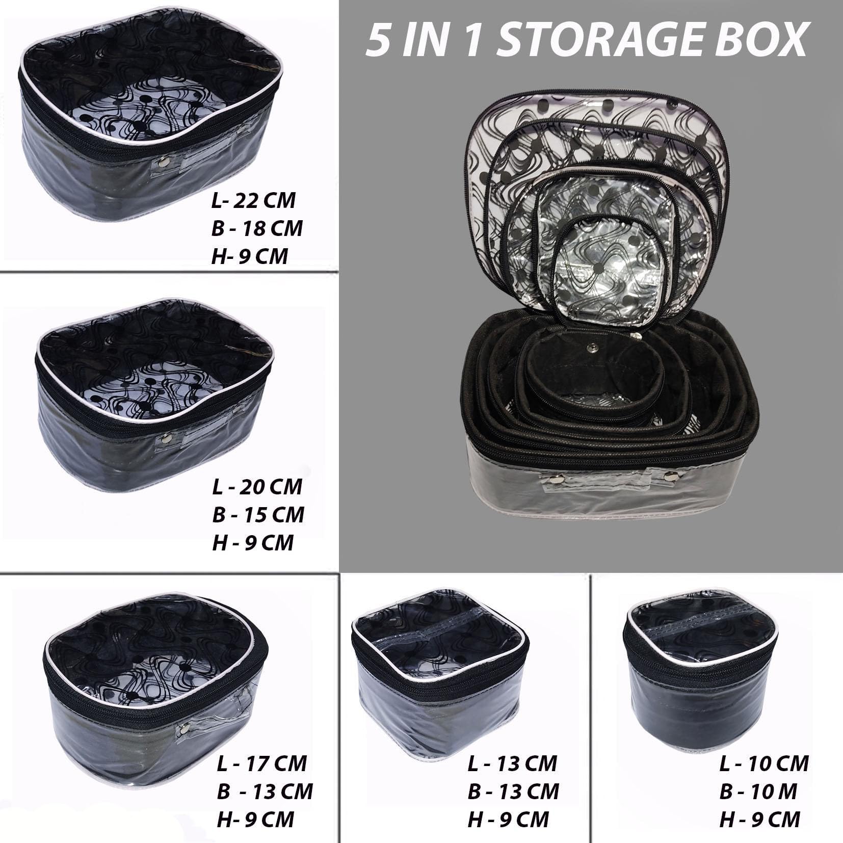 AYUSHMAN Enterprise Women's 5-Piece Vanity Storage Box Set for Makeup, Bindi, and Shaving Accessories | Black PVC Organizer | Perfect for Home, Travel, and Salon Use
