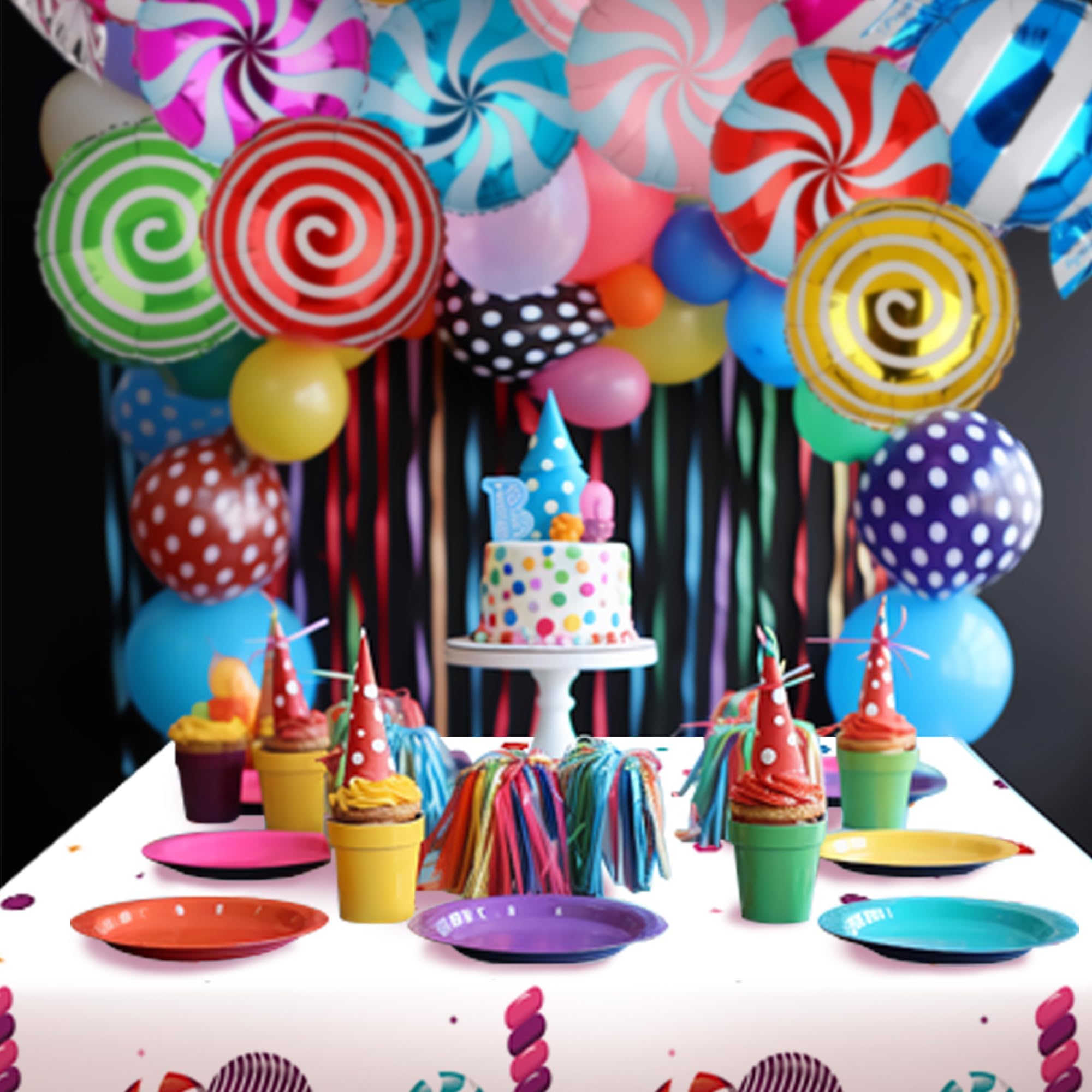 1 Pack Candy Table Cover - Lollipop Plastic Tablecloth for Girls Baby Shower, Christmas, Birthday Party Decorations | Sweet Candyland Theme Party Supplies for Kids, Baby Showers & Holiday Celebrations