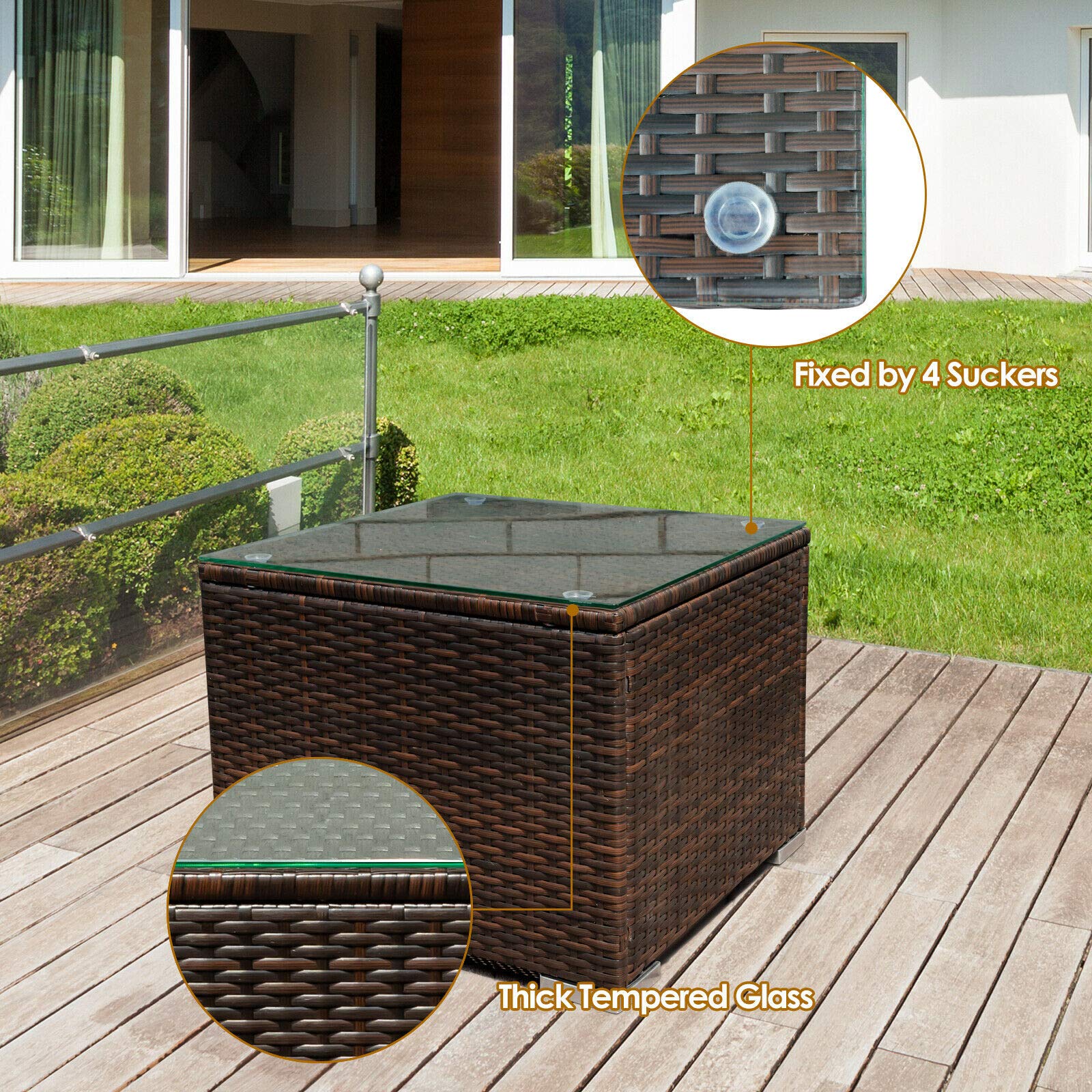 HappyGrill 3-Piece Patio Furniture Set with Coffee Table - Outdoor Rattan Wicker Conversation Sofa Set with Washable Cushions for Garden, Poolside, Backyard & Patio Relaxation