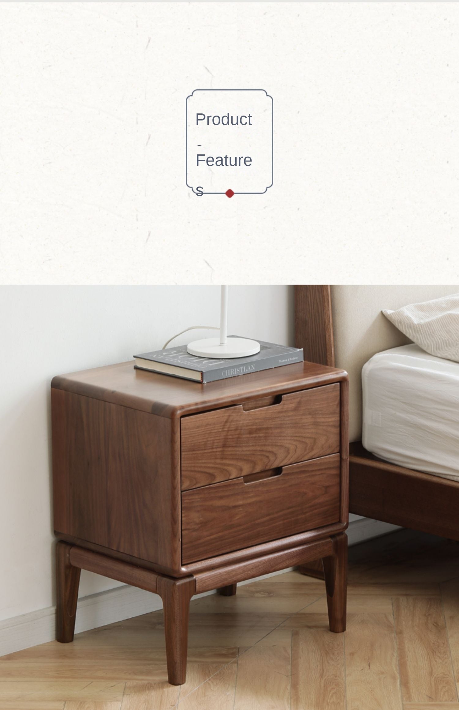 Premium Black Walnut & Ash Solid Wood Nightstand - Modern Nordic Style Bedside Table for Bedroom, Living Room, or Office - Durable & Stylish Furniture with Storage Shelf