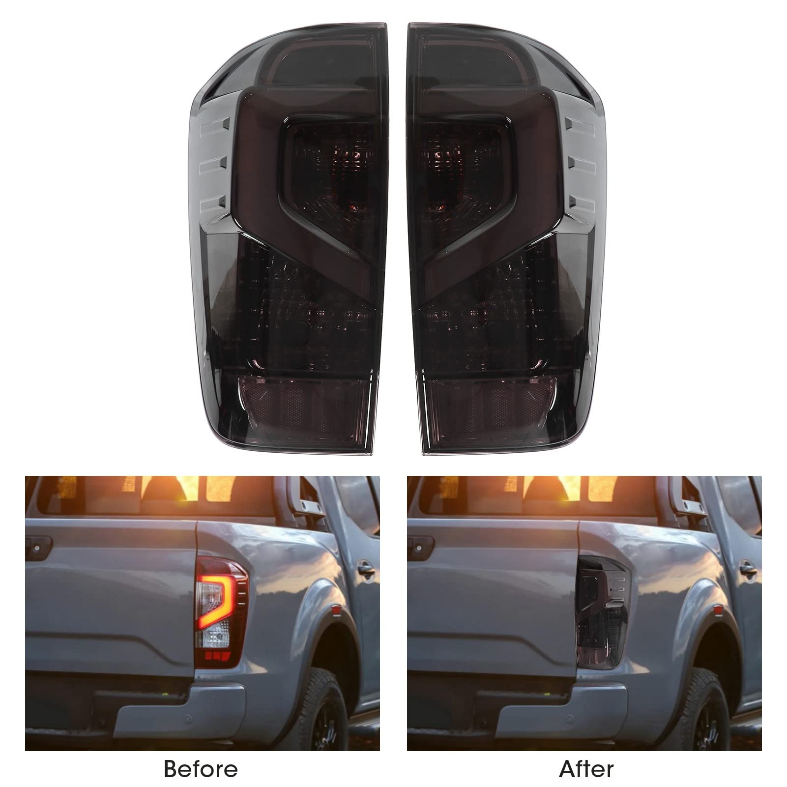 Aramox 2Pcs Car LED Tail Lights - 12V Red Smoke Lens Brake Reverse Turn Signal Lights for Nissan Navara NP300 2021 | Durable Replacement for Halogen Lights | Perfect for Night Driving & Off-Road Adventures