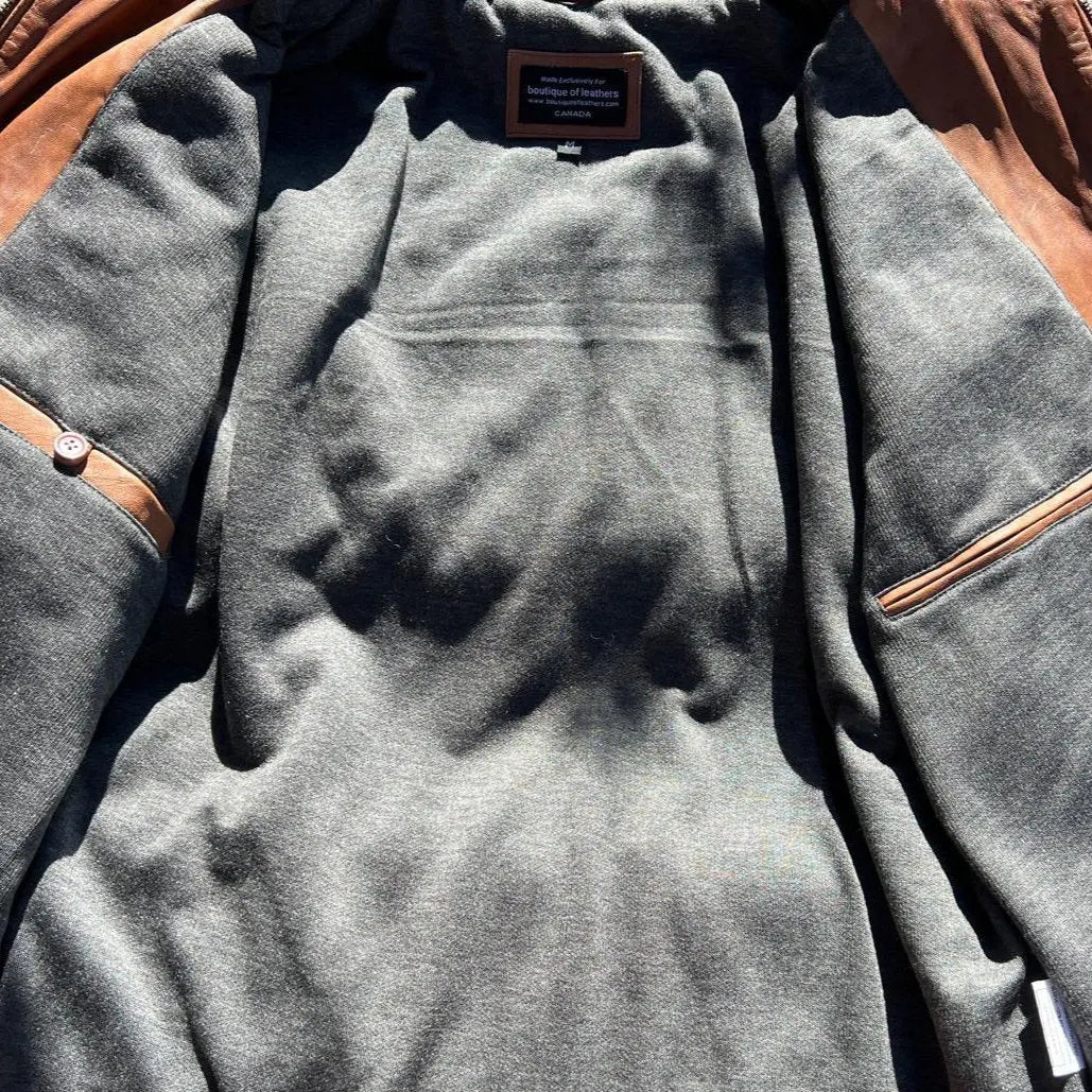 Men's Genuine Lamb Leather Jacket with 4 Pockets - Classic Vintage Style for Casual Wear & Outdoor Activities