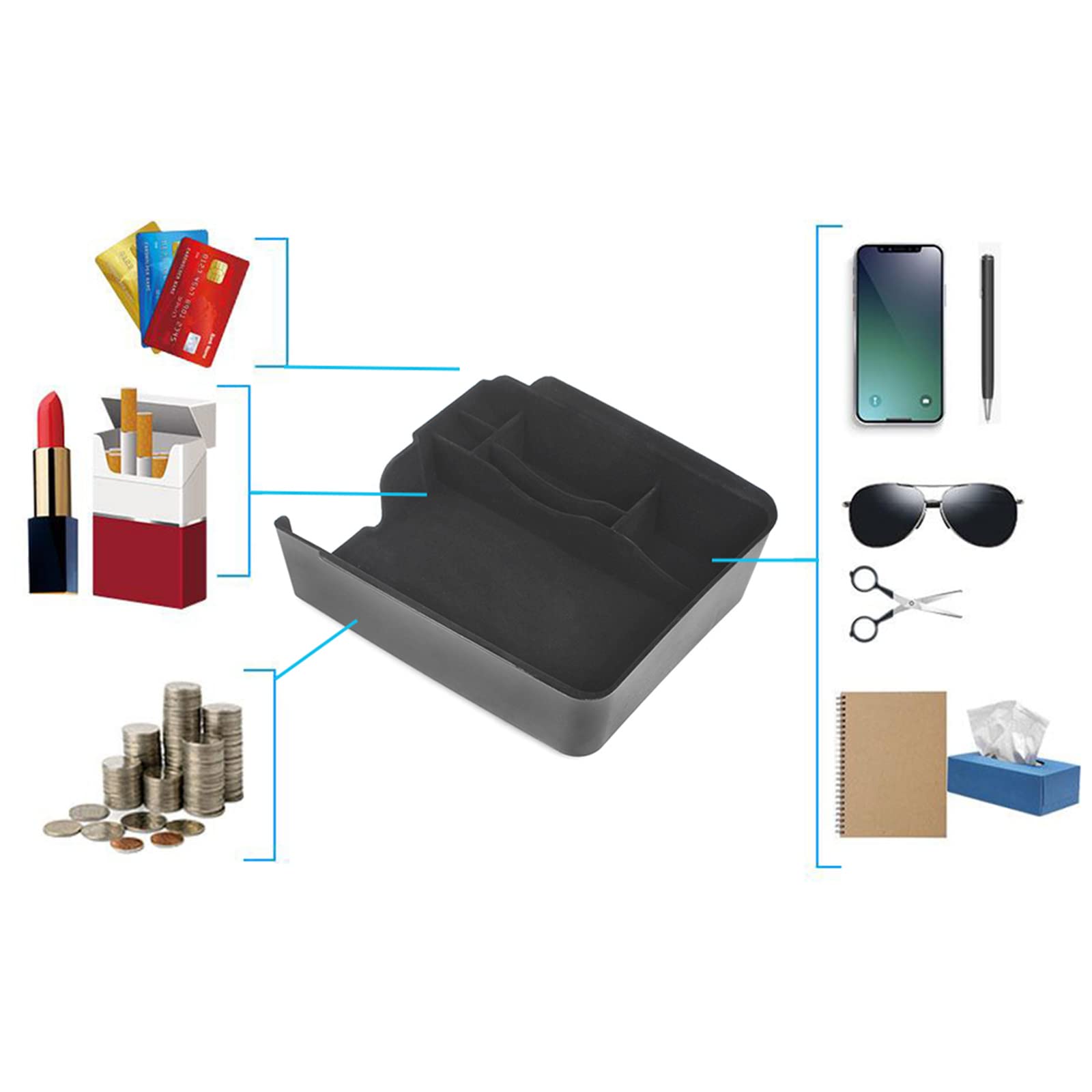 Tesla Model 3/Y 2021-2023 Center Console Organizer Tray - ABS Flocking Armrest Storage Box with Key Card Holder | Perfect for Car Accessories Organization & Daily Commute