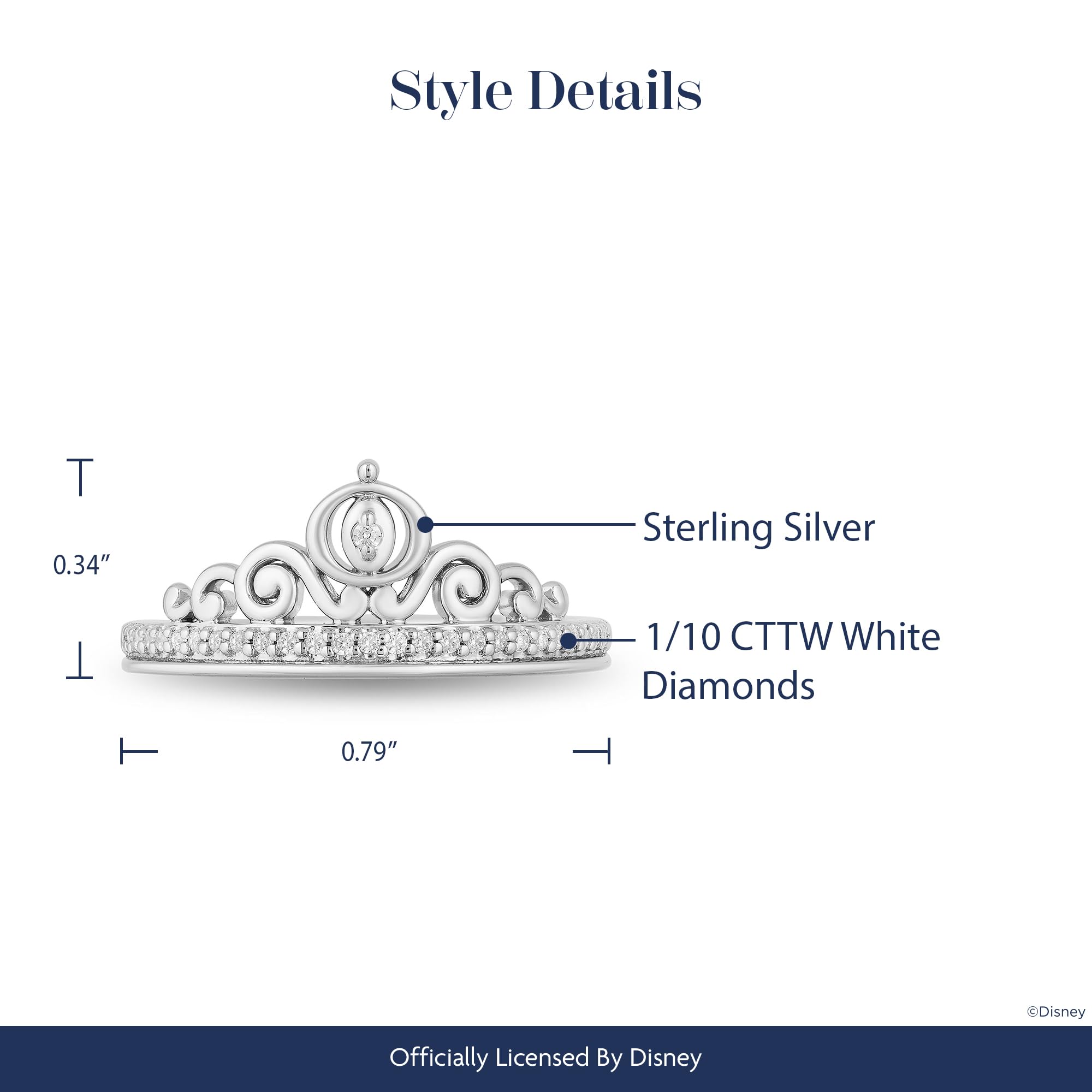 Enchanted Disney Cinderella Carriage Ring - Sterling Silver with 1/10 CTTW Diamonds | Elegant Jewelry for Women | Perfect for Weddings, Anniversaries & Disney-Themed Gifts