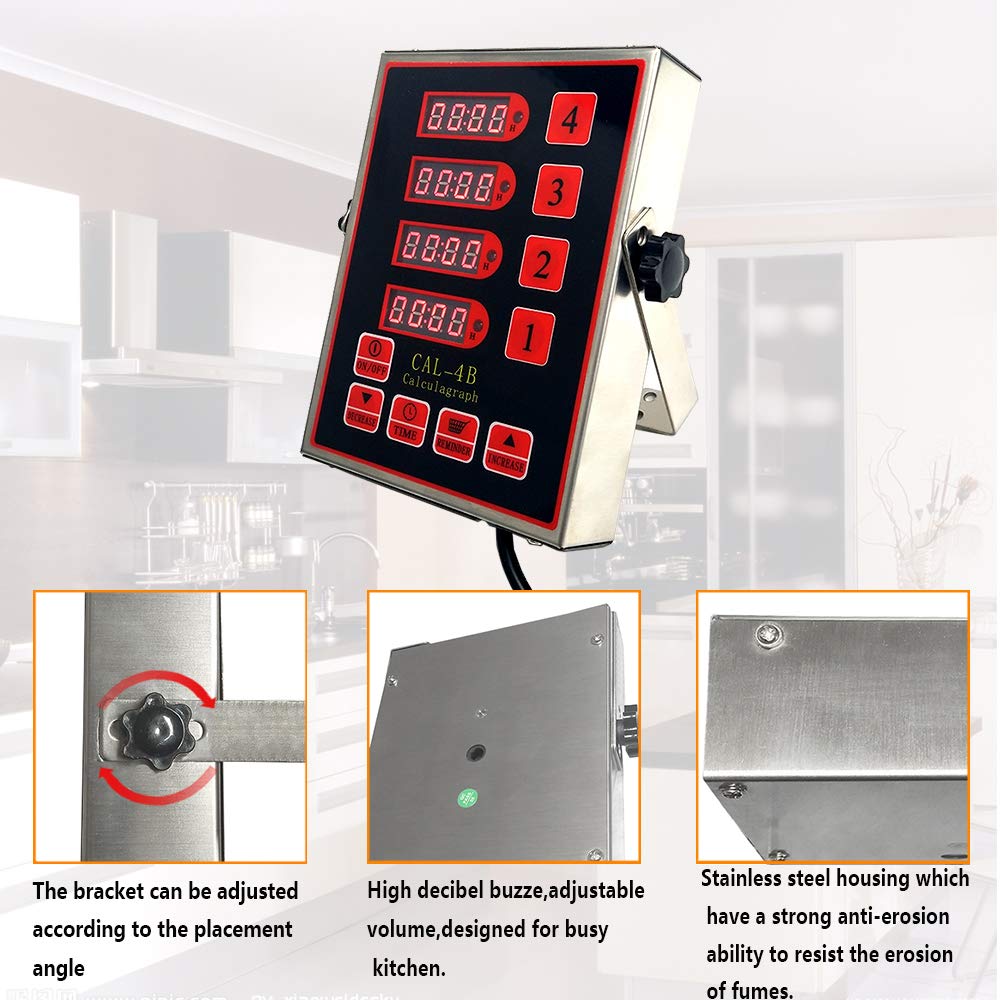 4-Channel Digital Kitchen Timer with Loud Alarm - Adjustable Cooking Reminder for Home & Restaurant Use - Stainless Steel Multi-Function Timer (110V) - Perfect for Baking, Meal Prep, and Commercial Kitchen Timing