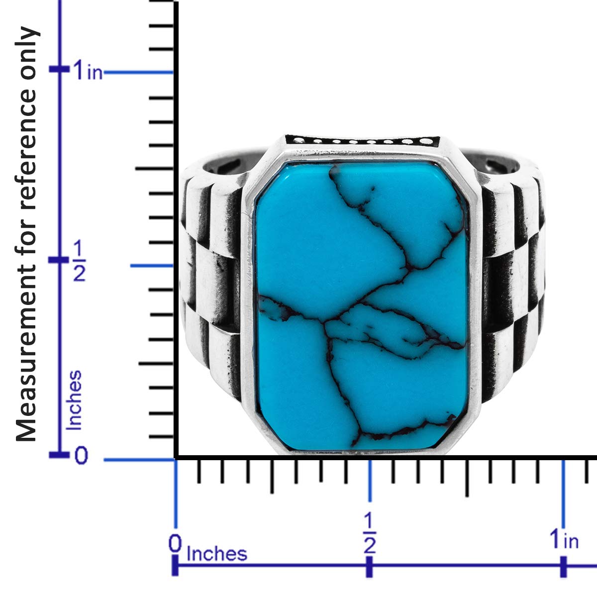 Men's Silver Ring with Turquoise Stone - Stylish Watch Strap Design for Gifts