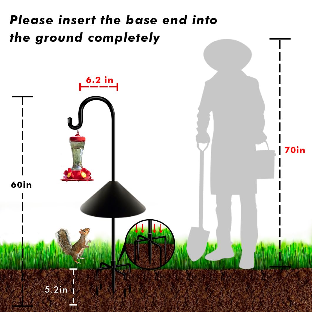 60 Inch Heavy Duty Adjustable Outdoor Shepherd Hooks for Hanging Plants - 2 Pack Black Garden Hooks for Solar Lanterns, Wind Chimes, Flower Baskets & Hummingbird Feeders - Perfect for Patio, Deck, Yard and Garden Decor