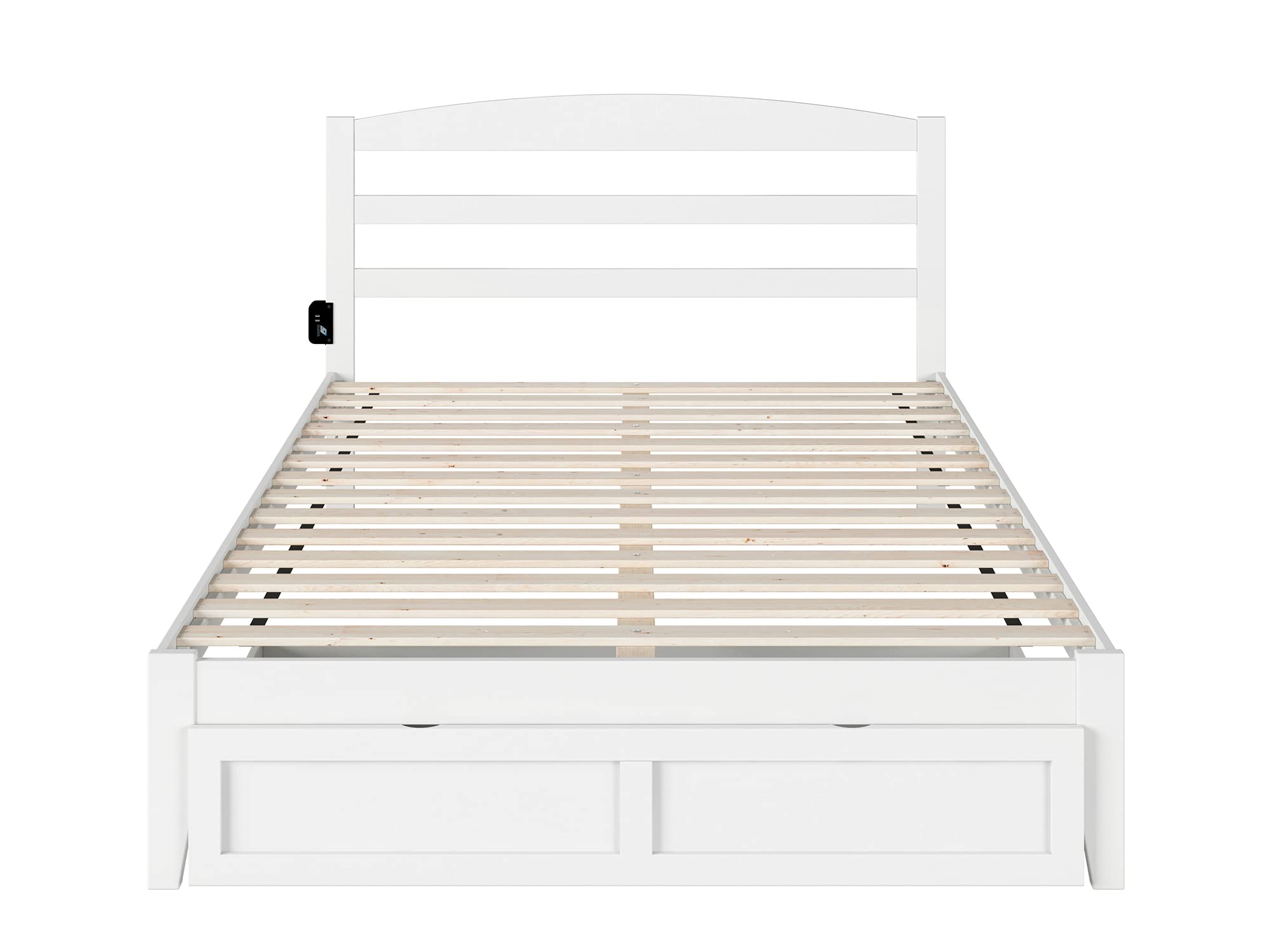 AFI Warren Queen Size Platform Bed with Storage Drawers & USB Charging Station - Modern White Wooden Bed Frame for Bedroom, Perfect for Small Spaces & Tech Lovers