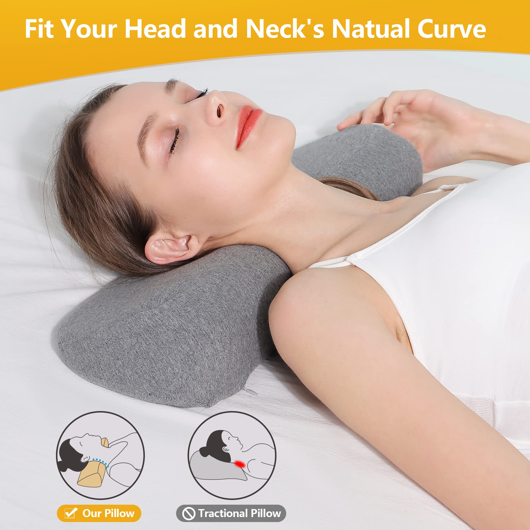 Heated Neck Stretcher & Cervical Traction Pillow - Pain Relief for Neck & Shoulders - Orthopedic Support for Sleeping, Office & Travel - Adjustable Heat Therapy for Muscle Relaxation