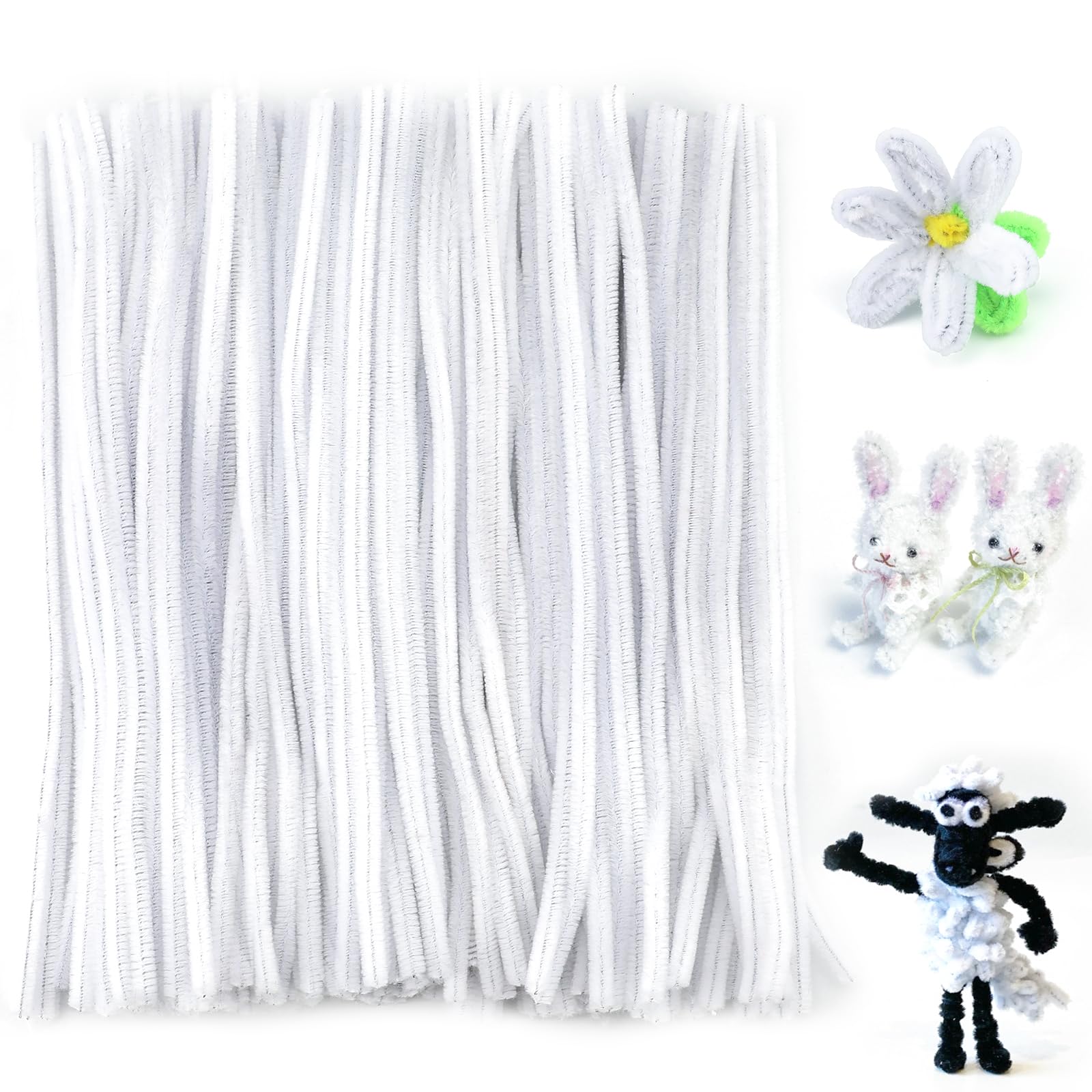 100pcs White Pipe Cleaners for DIY Crafts - 6mm x 12