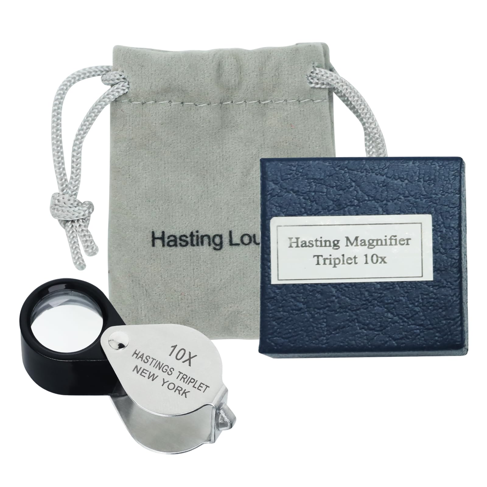 10X Hastings Triplet Loupe - 16mm Jewelers Magnifier with Foldable Design & Cloth Bag - Professional Gemstone, Diamond, Coin & Stamp Inspection Tool - Perfect for Jewelry Appraisal, Watch Repair & Collectible Authentication