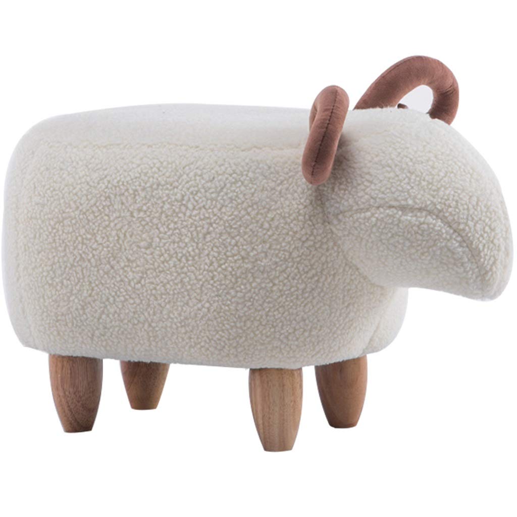 OUG Solid Wood Flannel Stool - Modern Cute Cartoon Shoe Bench for Adults & Kids - White Simple Household Stool for Entryway, Bedroom, Living Room - Durable & Comfortable Seating Solution