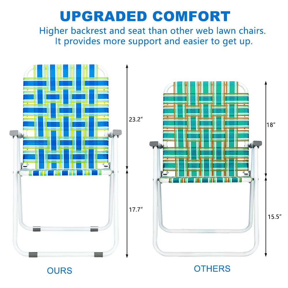 VINGLI 4-Pack Folding Webbed Patio Chairs - Lightweight Outdoor Beach Chairs for Backyard, Garden, Picnic & Camping (Blue, Classic) - Perfect for Relaxing, Dining & Outdoor Gatherings