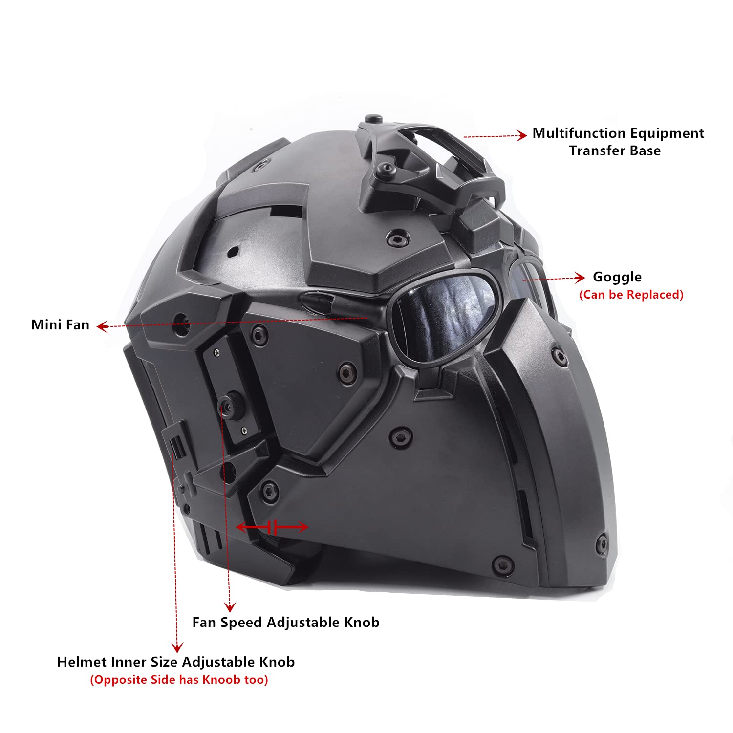 iMeshbean Tactical Full Face Protective Mask with Visor & Goggles - Airsoft Helmet for Hunting, Paintball, Cosplay & Movie Props - Ideal for Outdoor Sports, Military Simulation & Costume Events