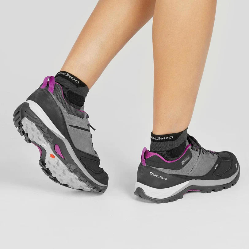 Quechua Women's MH500 Waterproof Hiking Shoes - Lightweight Trail Walking Shoes for Outdoor Adventures in Pink Grey