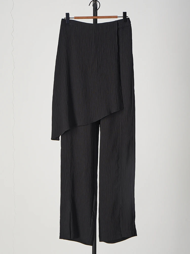 Women's Asymmetrical Wide Leg High Waist Patchwork Pants - Loose Solid Color Trousers for Autumn Fashion | Perfect for Casual Outings, Office Wear & Boho Chic Style