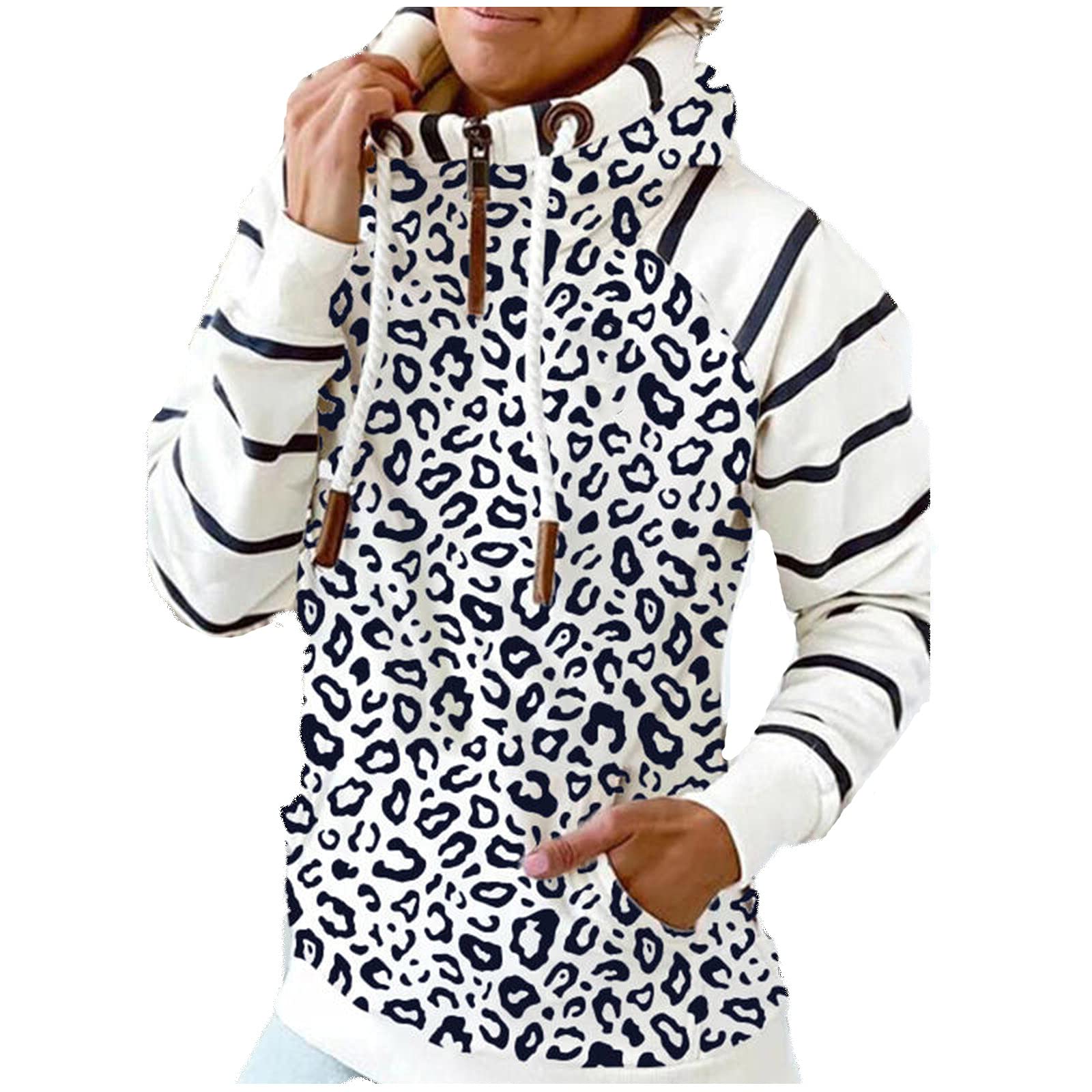 2 Pack Women's Long Sleeve Leopard Print Hooded T-Shirts - Fashionable Winter Tops for Women, Plus Size, Cozy Fall & Winter Outfits for Casual Wear, Street Style, and Layering