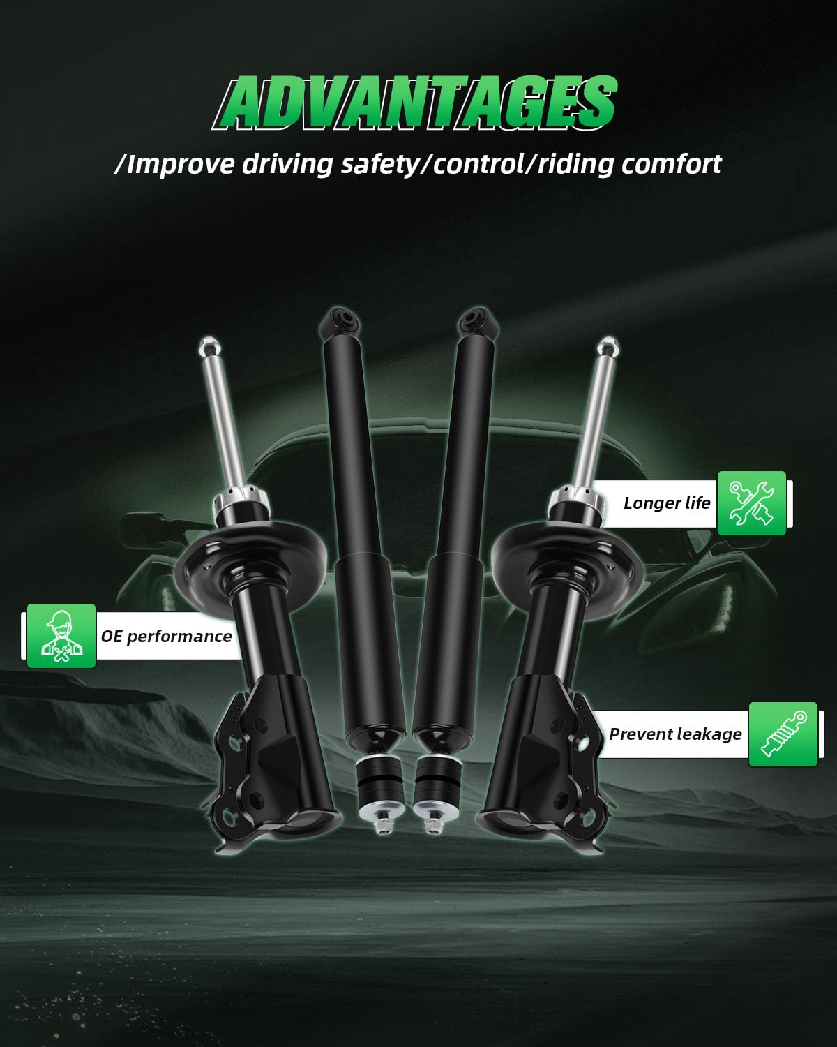 SCITOO 4Pcs Front & Rear Shock Absorbers Struts Replacement for 2006-2010 Honda Civic - 339256 339255 348023 - Smooth Ride & Enhanced Stability for City Driving & Highway Commutes