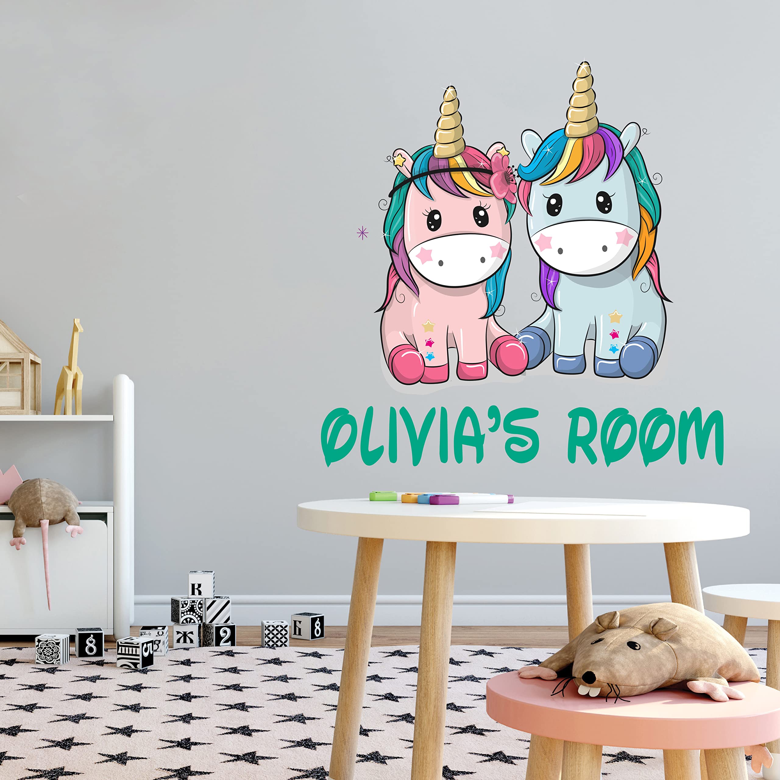 Custom Name Wall Decal - Unicorn Vinyl Wall Sticker for Girls Room Decor - Peel and Stick Nursery, Playroom & Bedroom Art - 30