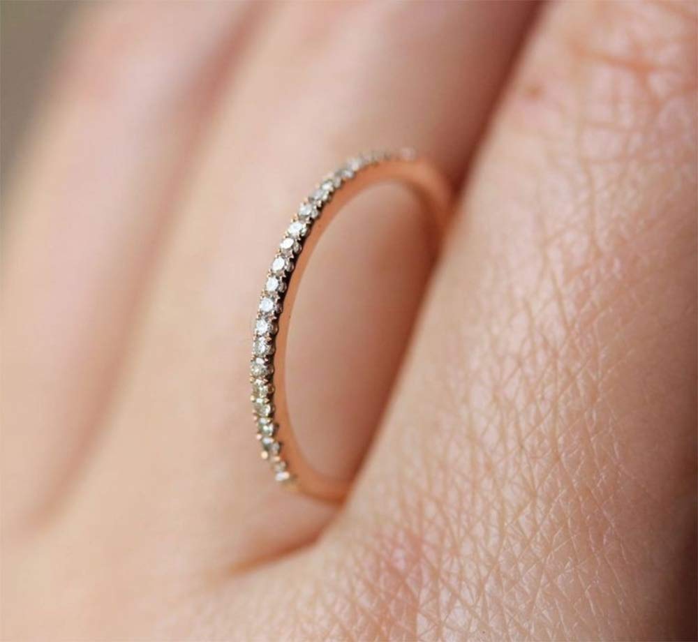 14K Rose Gold Plated Silver CZ Simulated Diamond Stackable Ring for Women - Size 5-10, Elegant Eternity Band Jewelry Gift for Anniversary, Wedding, Valentine's Day (Rose Gold, Size 6)