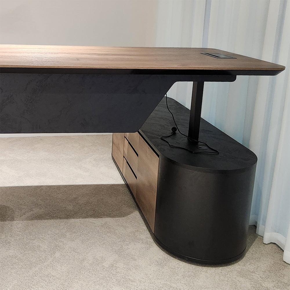 LUCA Electric Height Adjustable Sit Stand Desk 240cm - Warm Oak Executive Office Desk with Reversible Return | Ergonomic Standing Desk for Home & Office Workspace