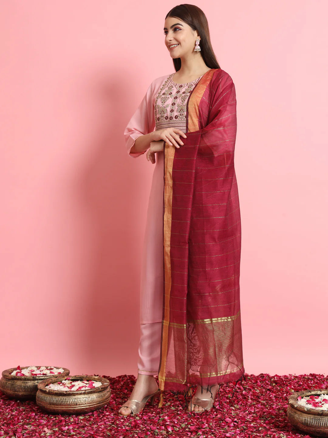 Luxury Baby Pink Designer Pant Suit with Elegant Embroidery - Perfect for Weddings, Parties & Special Occasions