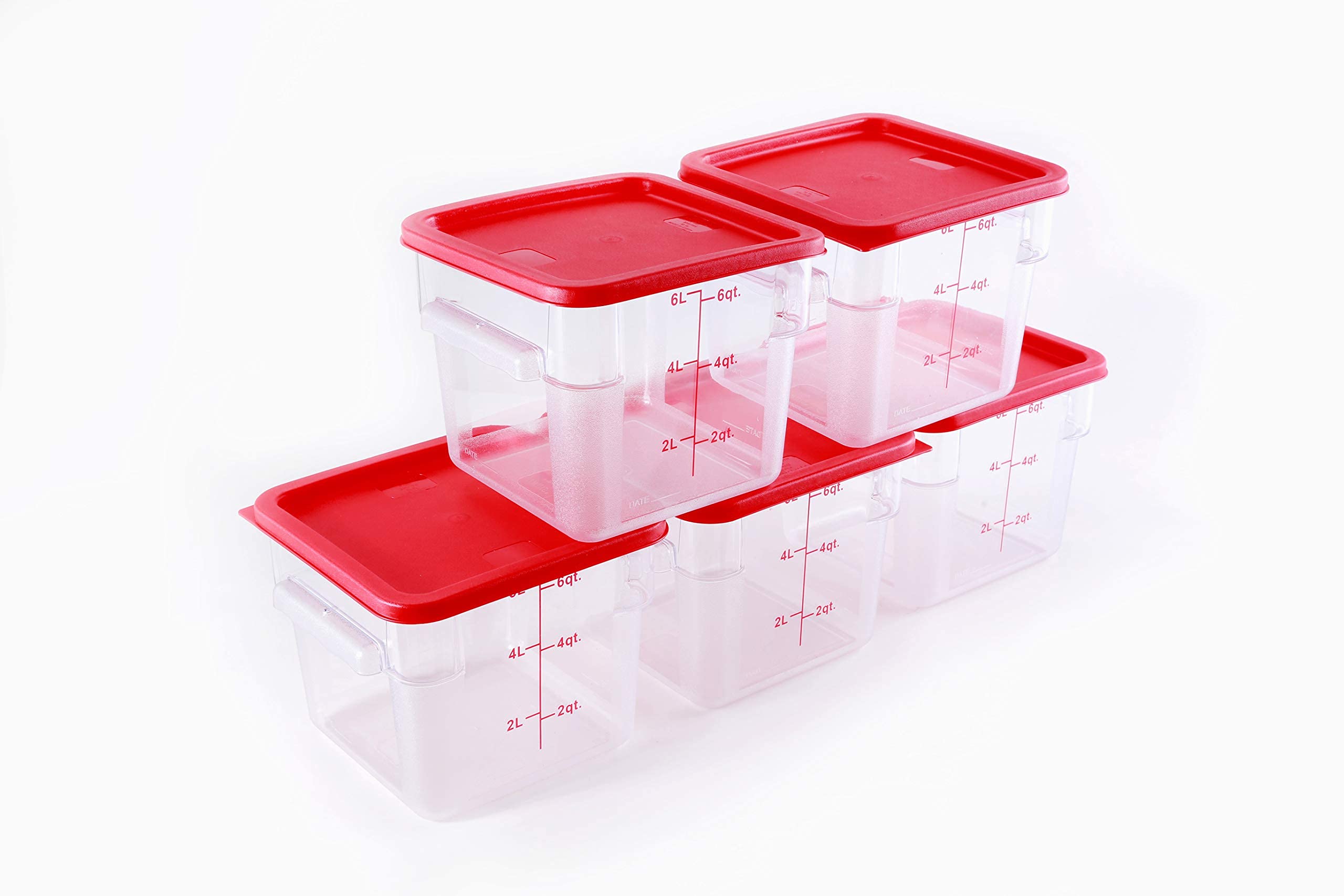 CMI 6 Qt Commercial Grade Square Food Storage Containers with Lids - BPA-Free Polycarbonate, Clear, Stackable - Pack of 5 for Restaurant, Meal Prep & Leftovers Storage