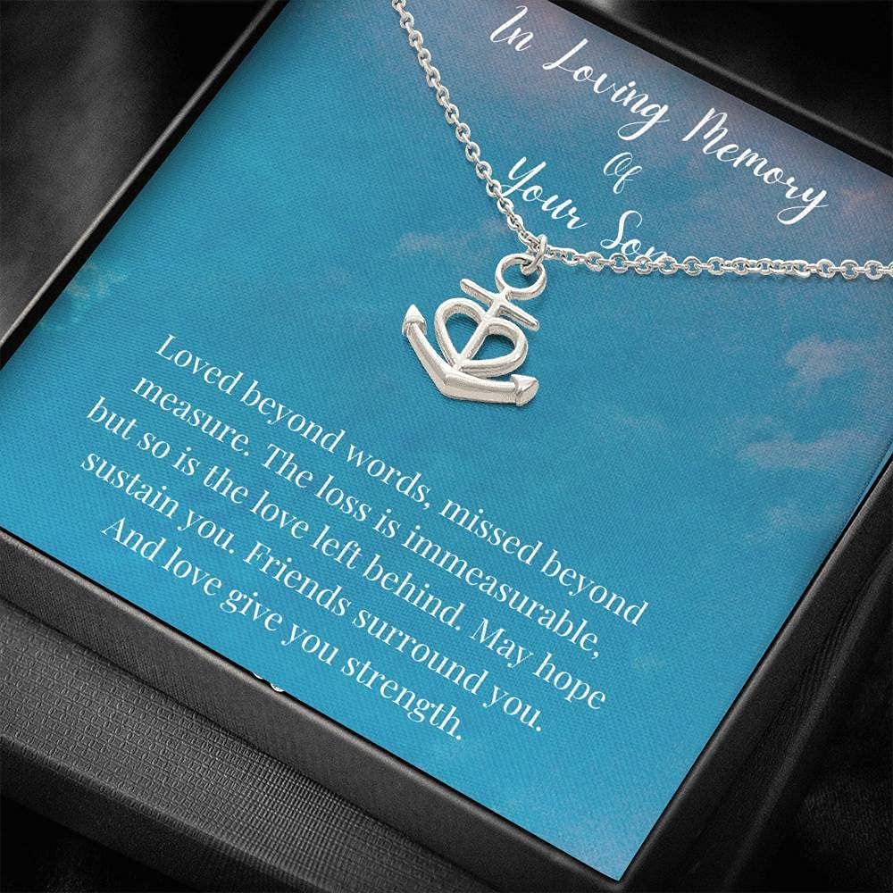 **Handmade Personalized Heart Anchor Necklace - Memorial Jewelry for Loss of a Son, In Loving Memory Gift, Custom Sizes in White & Gold - Perfect for Condolence, Grief Remembrance & Special Occasions**