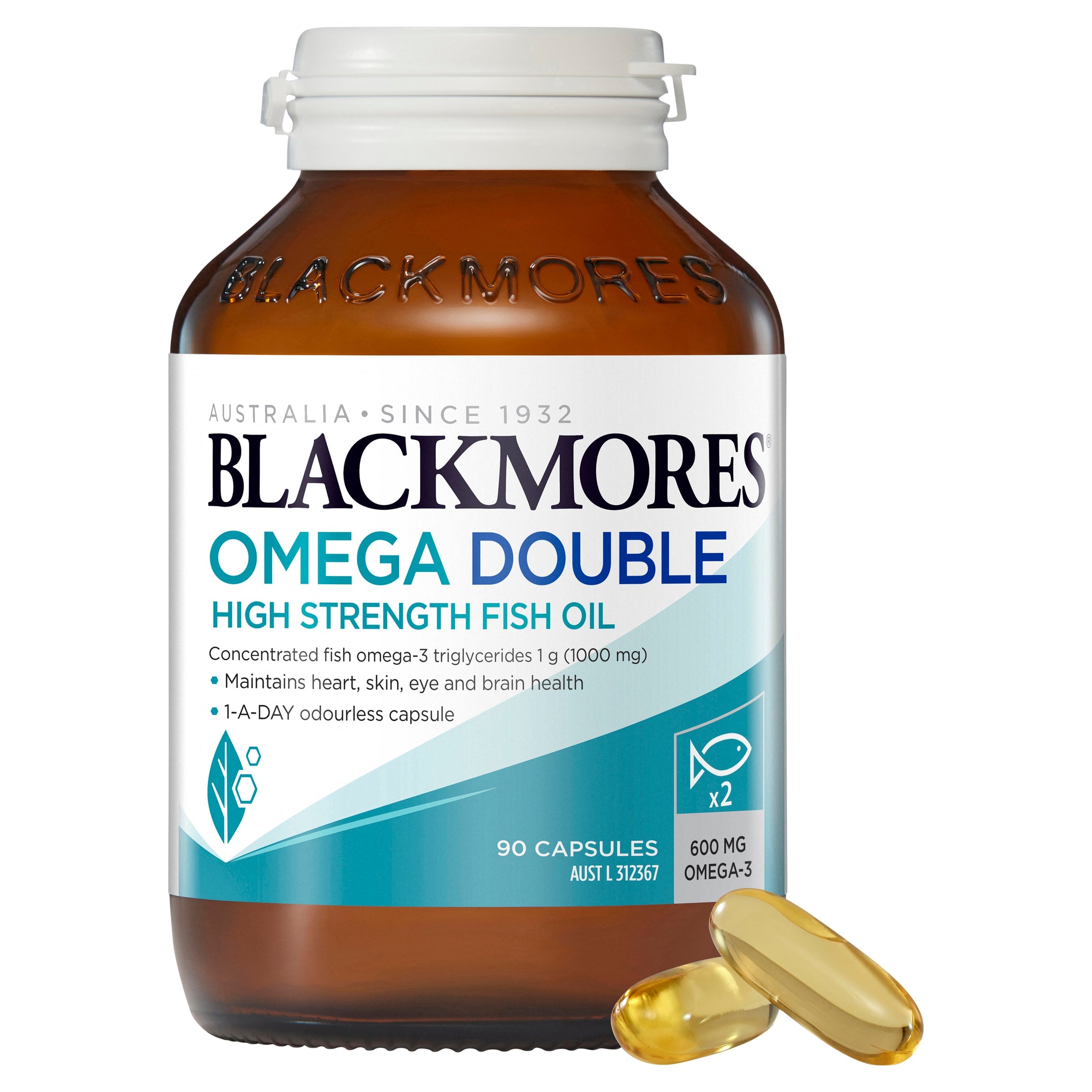 Blackmores Omega Double High Strength Fish Oil 2000mg - Premium Fish Oil Supplement for Heart, Brain & Joint Health - Supports Cognitive Function & Cardiovascular Wellness - Perfect for Daily Health Maintenance & Active Lifestyle