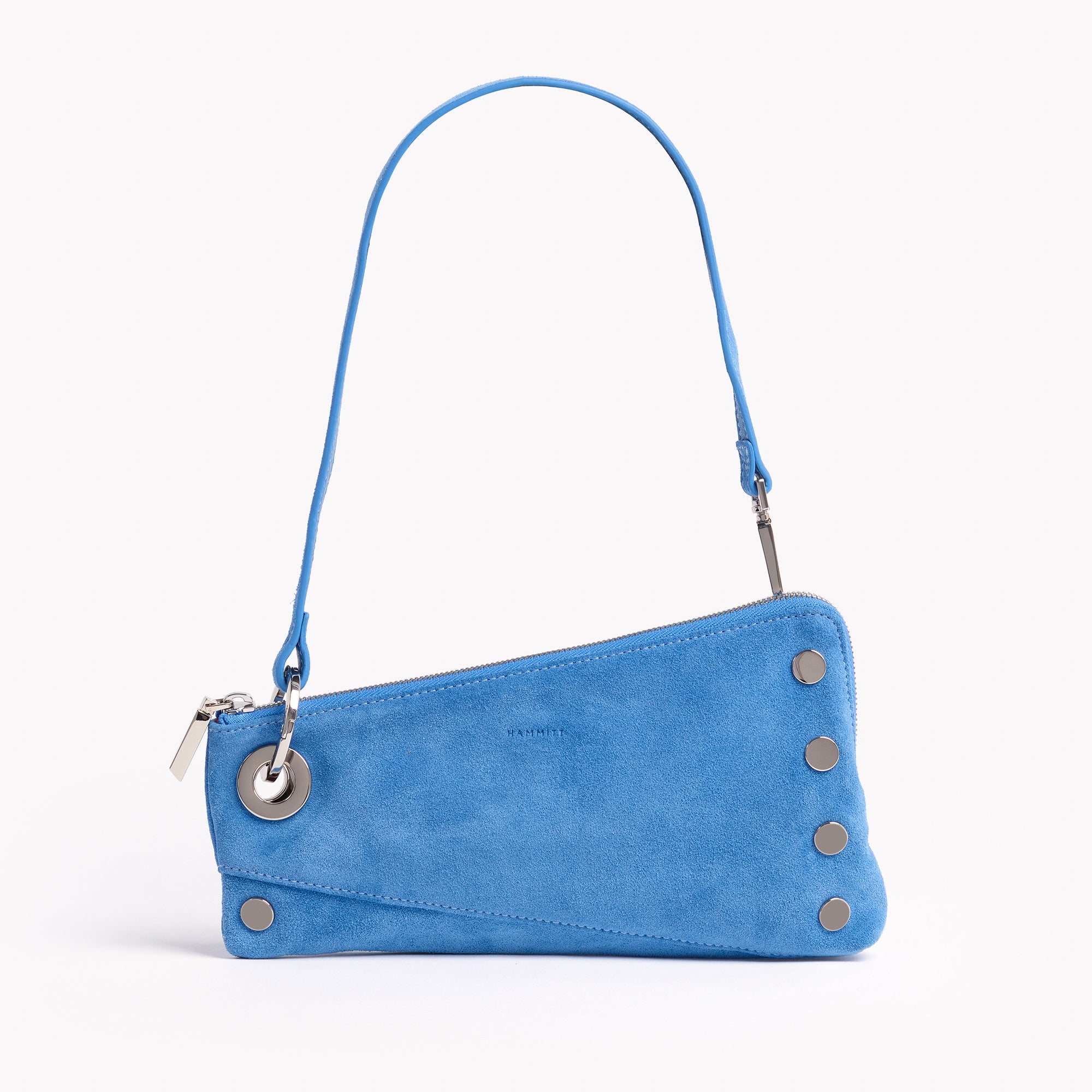 Nash Pochette Handbag | Hydrangea Blue Suede with Silver Hardware - Perfect for Evening Parties, Weddings & Special Occasions