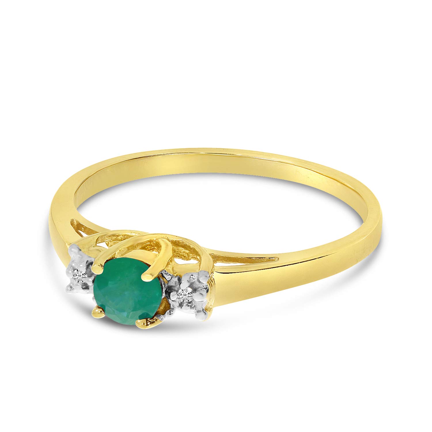 14K Yellow Gold Round Emerald and Diamond Ring for Women - Elegant Engagement, Wedding, Anniversary Gift - Perfect for Special Occasions