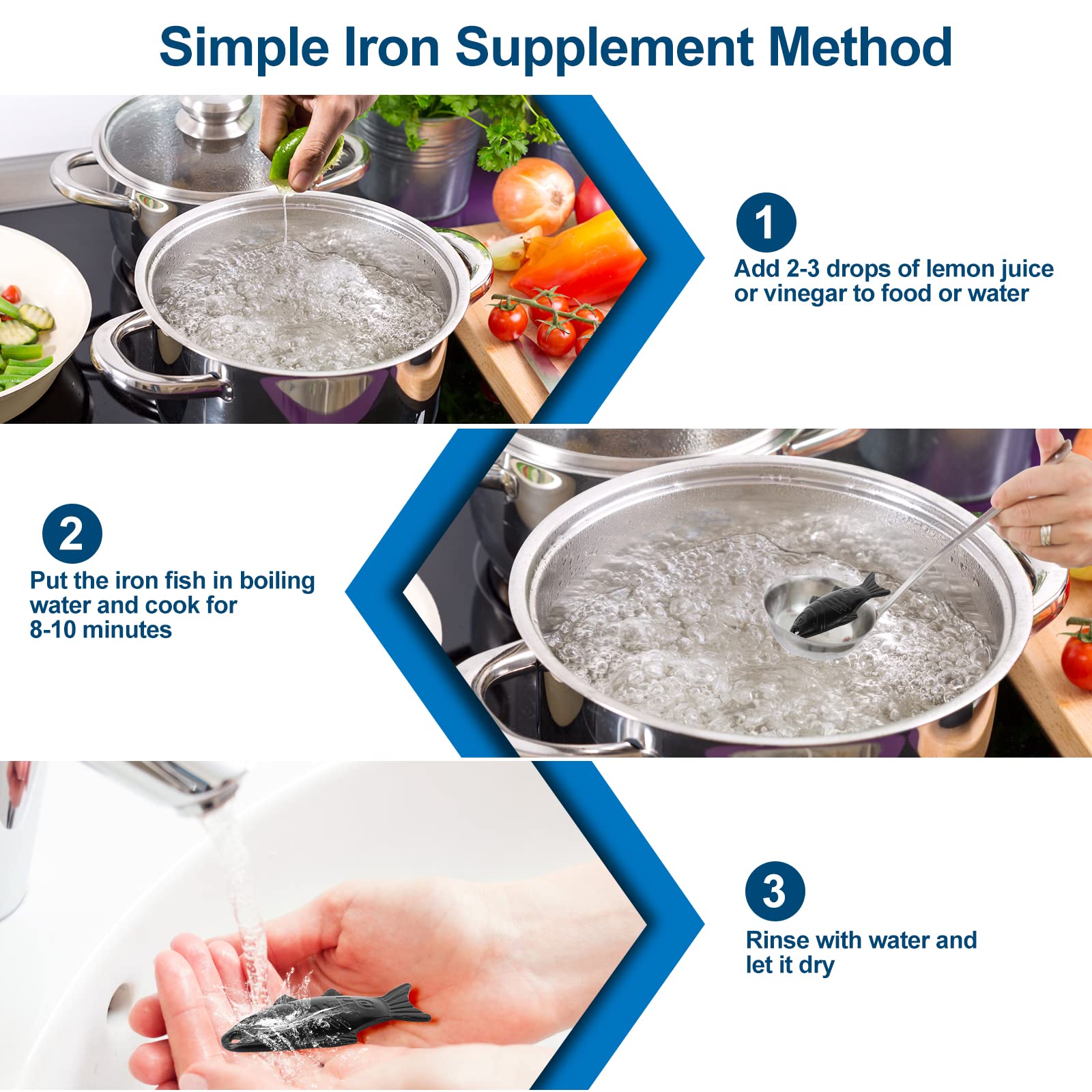 2 Pack Iron Fish - Natural Iron Supplement for Food & Water, Safe Cooking Iron Fish - Vegan, Athletes & Pregnancy Friendly - Perfect for Boosting Iron Intake in Soups, Rice & Tea