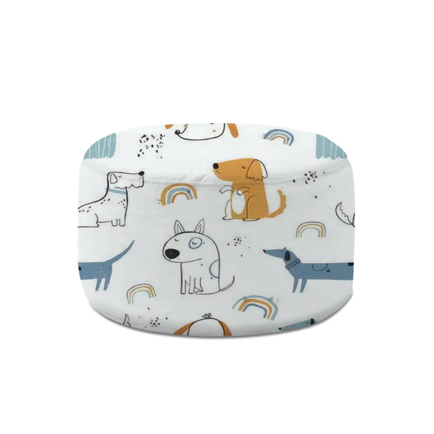 Handmade Round Pouf Ottoman with Cute Dog Print - Cotton Linen Removable Footrest, Floor Footstool & Bean Bag Chair for Living Room, Bedroom, Nursery - Perfect for Relaxing, Reading & Extra Seating