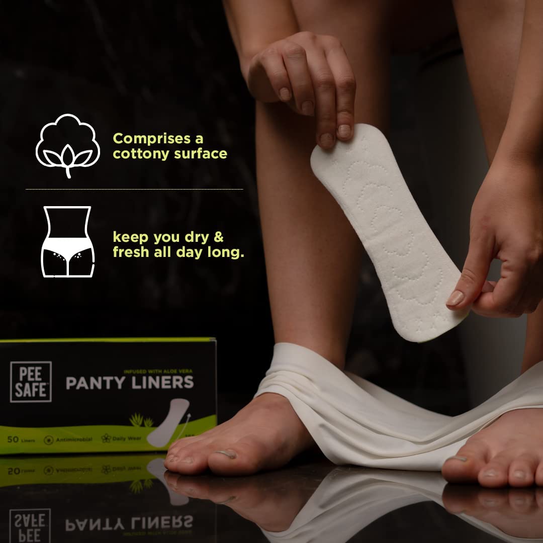 PEESAFE Aloe Vera Panty Liners - 50 Count | Ultra Soft Cotton Cover | 185mm Wide Curvy Design for Maximum Comfort & Protection | Perfect for Daily Use, Travel & Sensitive Skin Care