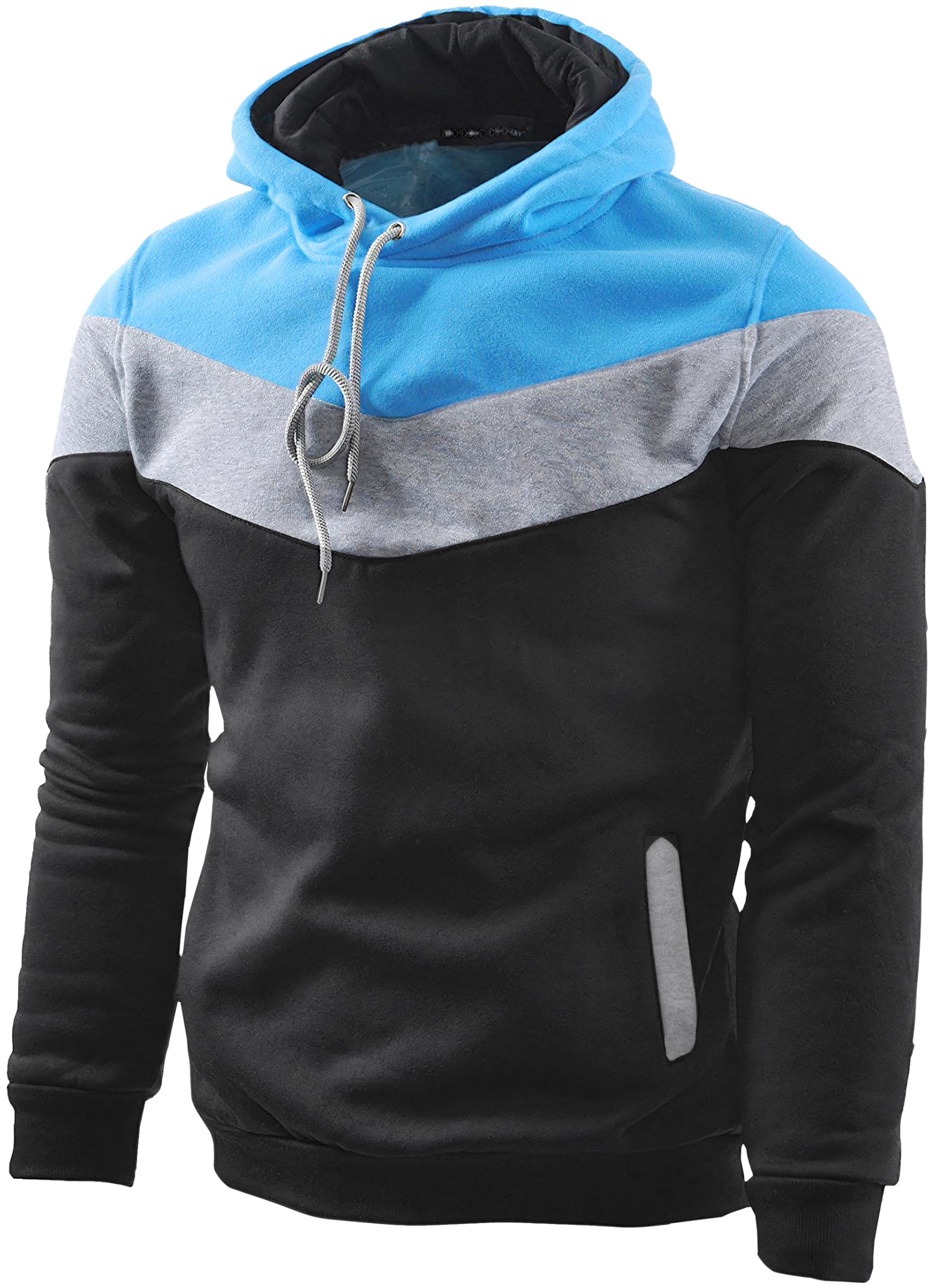 MOONCOLOUR Men's Color Block Fleece Hoodie - Long Sleeve Pullover Sweatshirt with Pockets for Casual Wear & Outdoor Activities