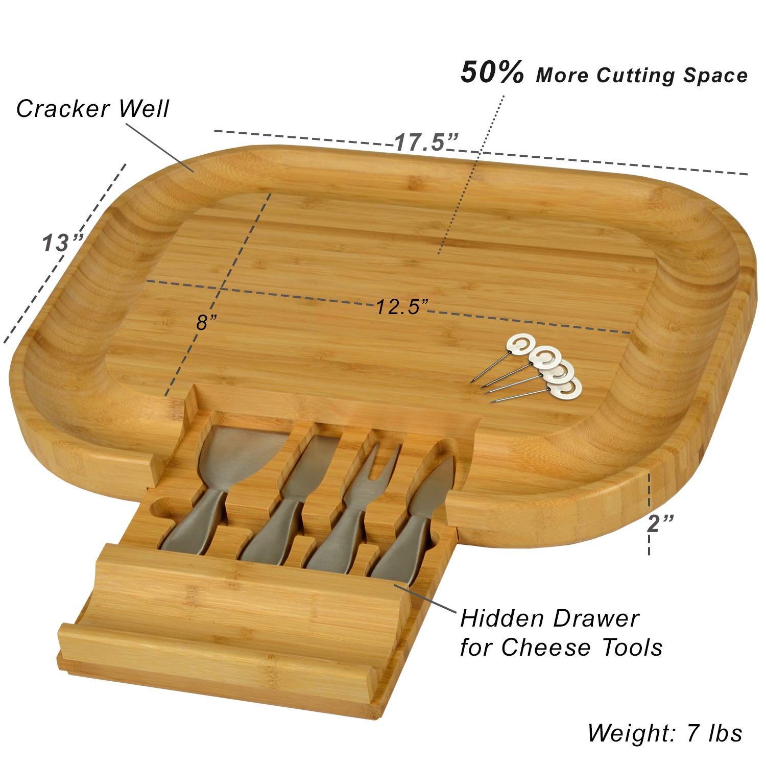 Personalized Monogrammed Bamboo Cutting Board for Cheese & Charcuterie - Engraved with Custom Initials - Includes Knife Set & Cheese Markers - Perfect for Picnics, Weddings & Housewarming Gifts - Handcrafted & Quality Checked in USA