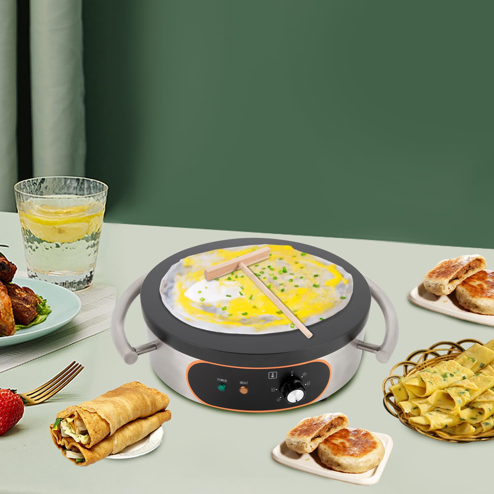 Electric Crepe Maker Pan - Nonstick Stainless Steel Griddle with Adjustable Temperature, Food Grade Coating for Pancakes, Crepes & Omelets - Perfect for Home Kitchen, Breakfast & Brunch Cooking